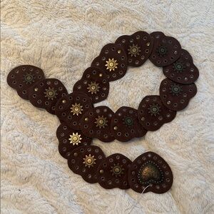 Brown Leather Belt with Gold Accents